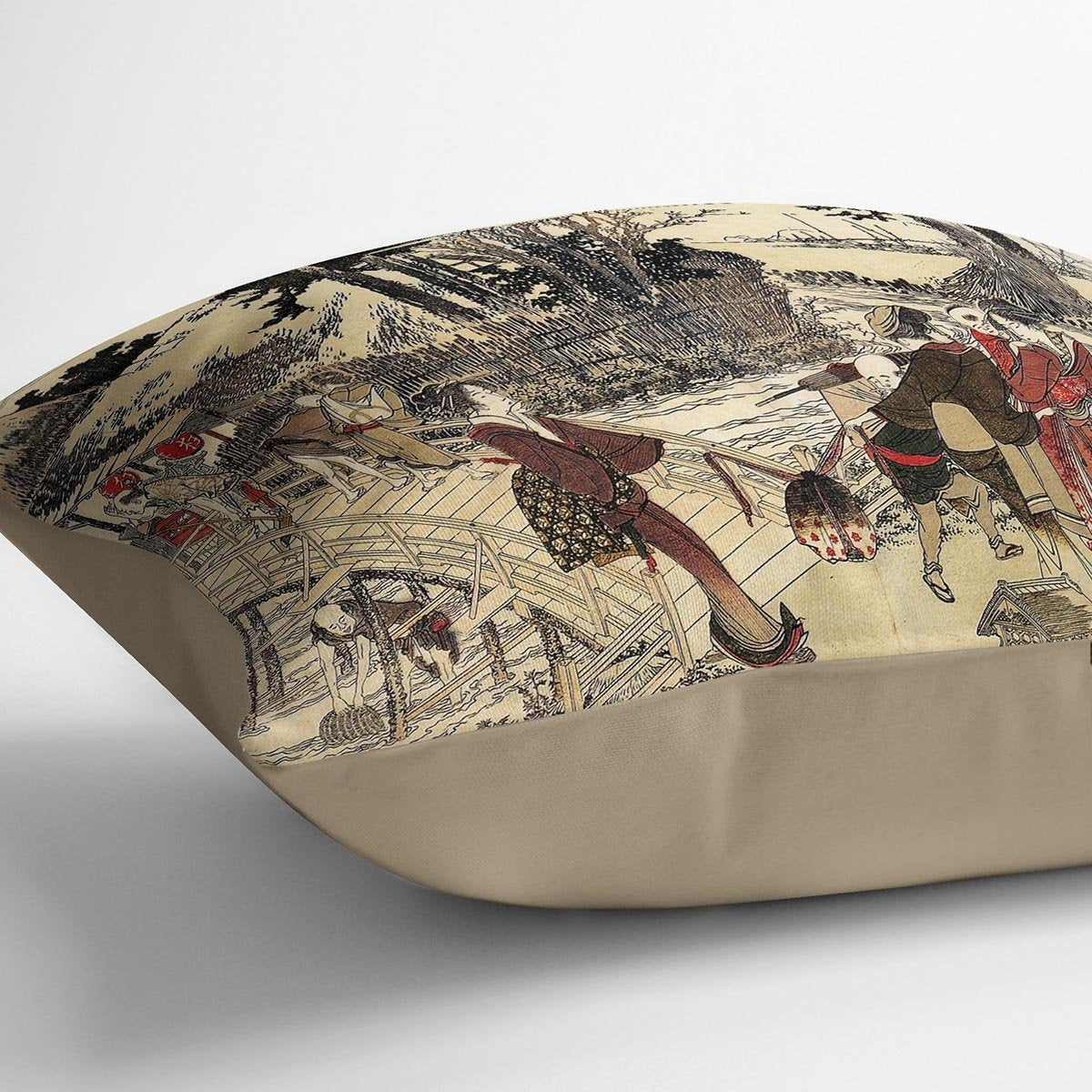 Village near a bridge by Hokusai Throw Pillow