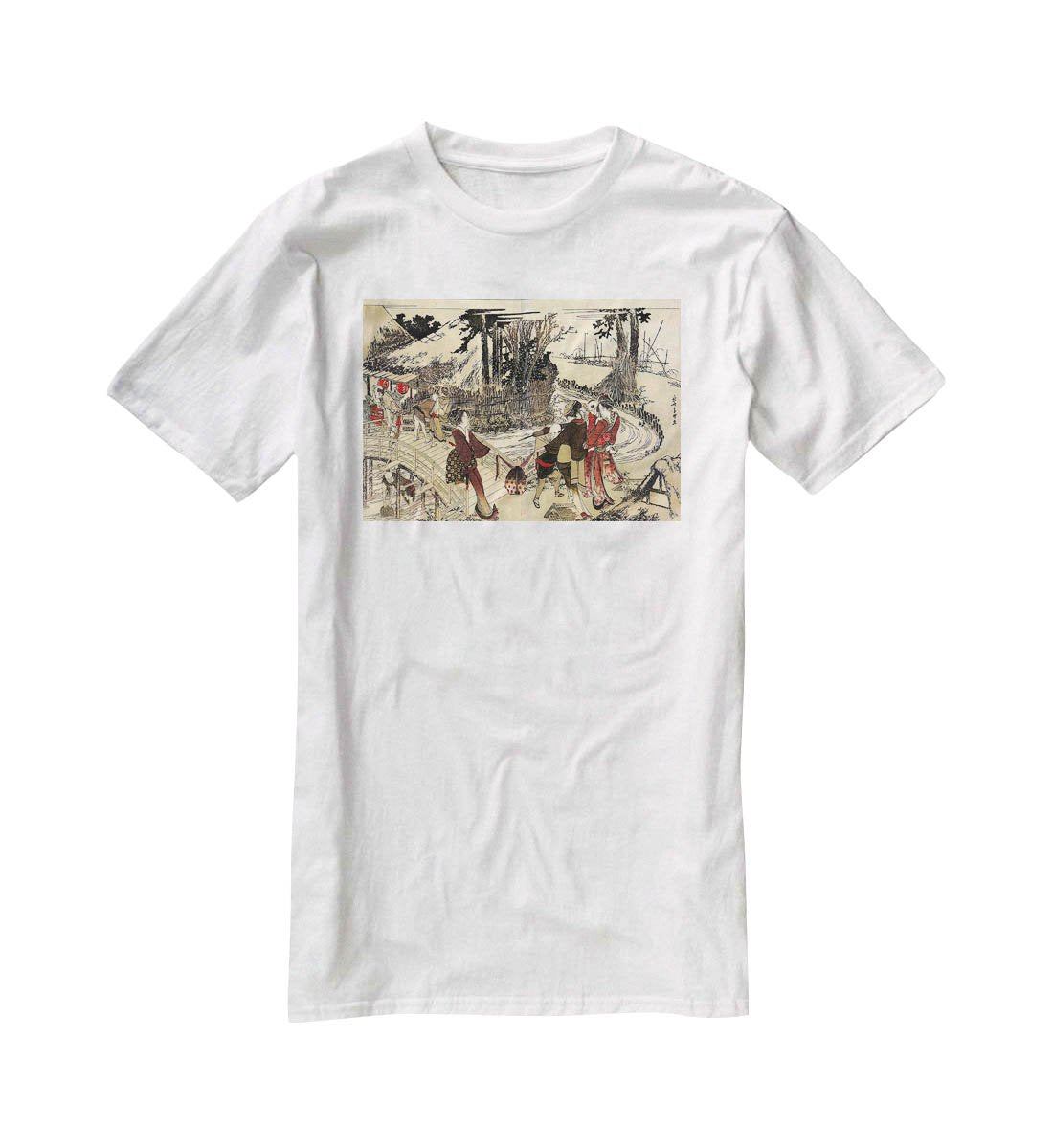 Village near a bridge by Hokusai T-Shirt - Canvas Art Rocks - 5