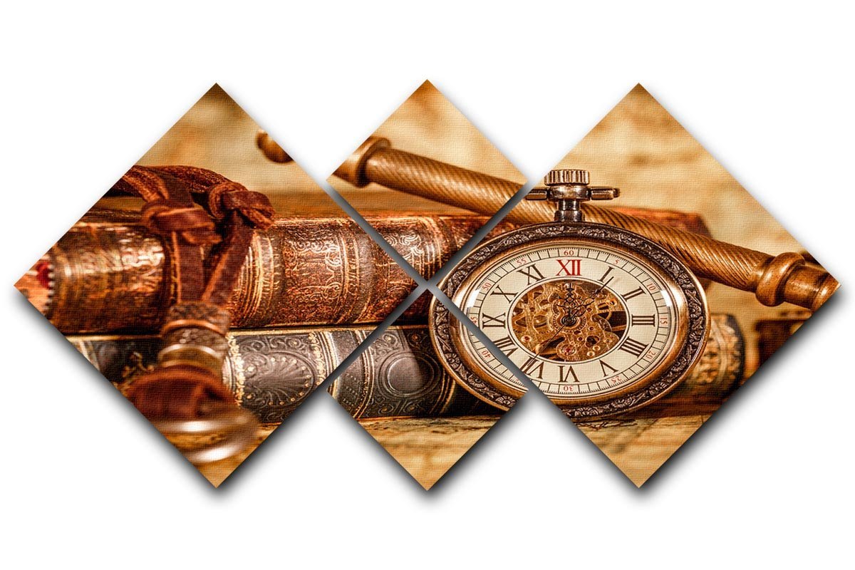 Vintage Antique pocket watch 4 Square Multi Panel Canvas  - Canvas Art Rocks - 1