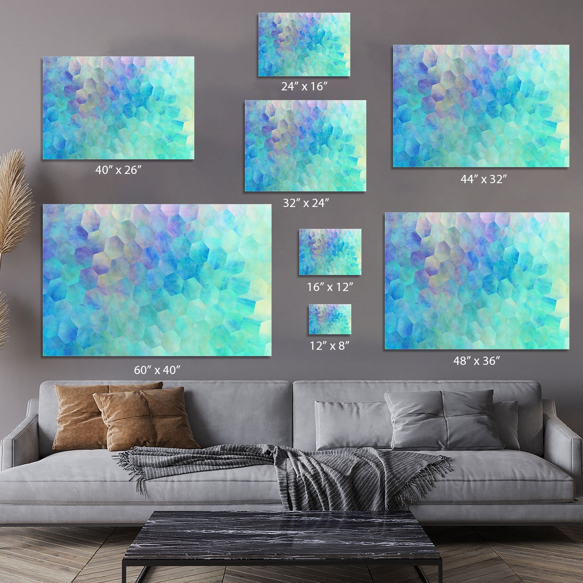 Violet and Blue Hexagons Canvas Print or Poster
