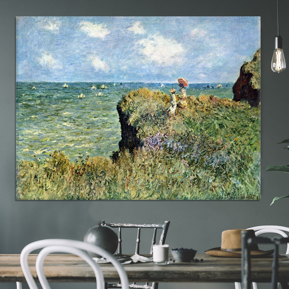 Walk on the cliffs by Monet Canvas Print or Poster
