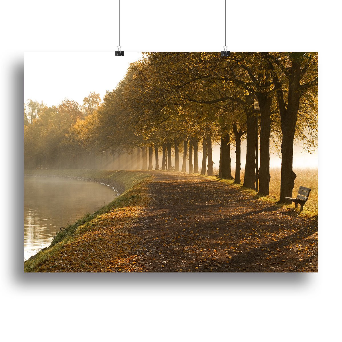 Walkway at the canal in morning Canvas Print or Poster