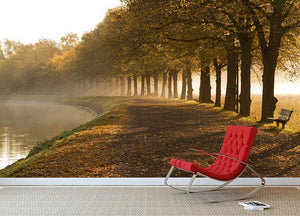 Walkway at the canal in morning Wall Mural Wallpaper - Canvas Art Rocks - 2