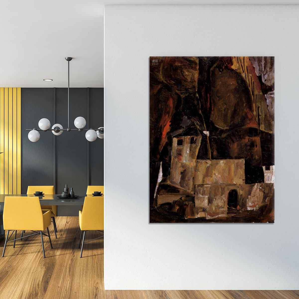 Wall and house and terrain with fence by Egon Schiele Canvas Print or Poster