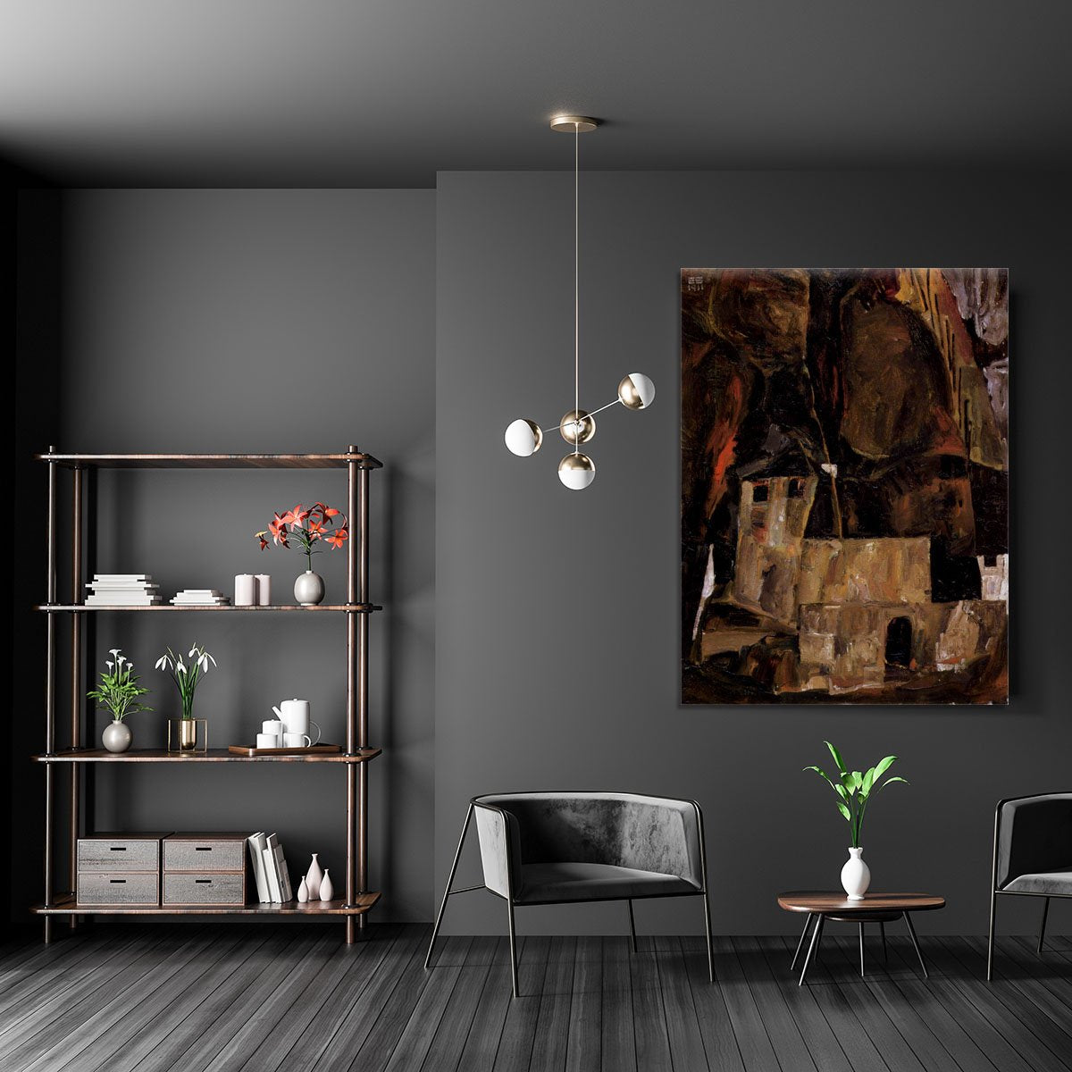 Wall and house and terrain with fence by Egon Schiele Canvas Print or Poster