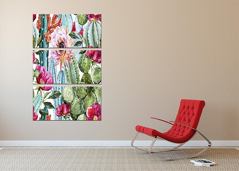 Watercolor cactus pattern 3 Split Panel Canvas Print - Canvas Art Rocks - 2