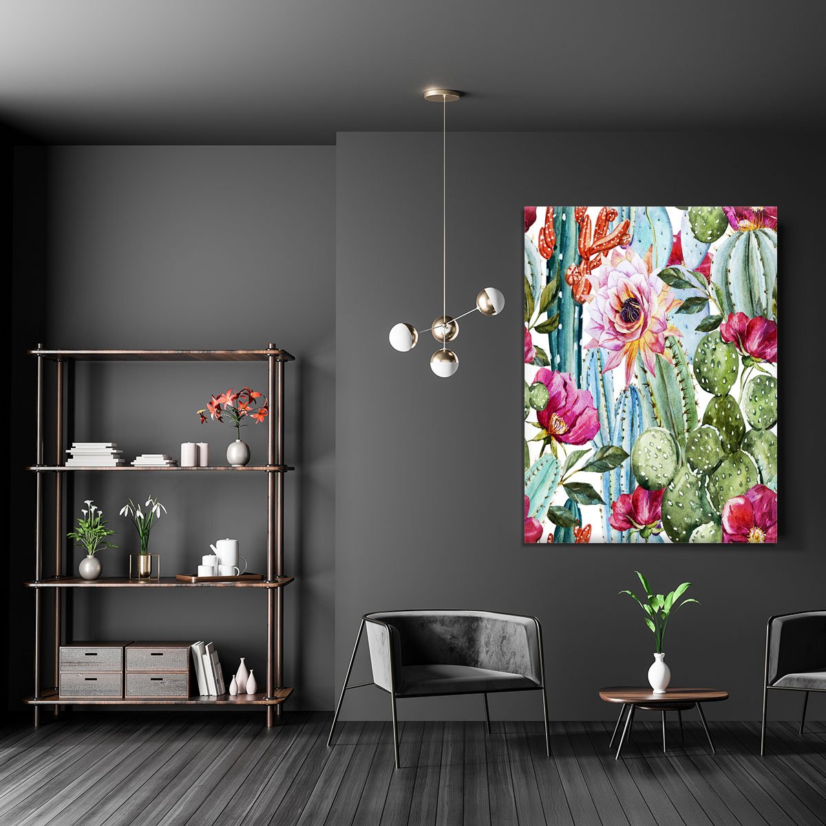 Watercolor cactus pattern Canvas Print or Poster