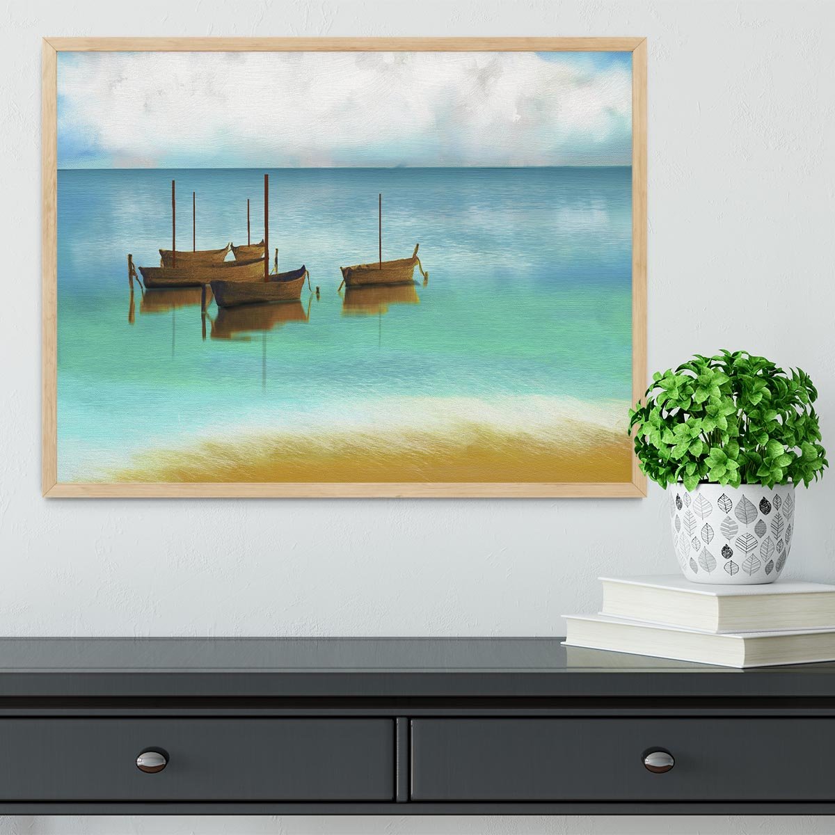 Watercolour Beach Scene Framed Print - Canvas Art Rocks - 4