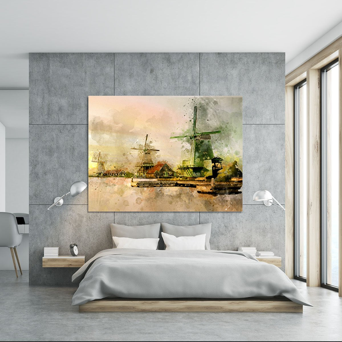 Watercolour Wind Mills Canvas Print or Poster