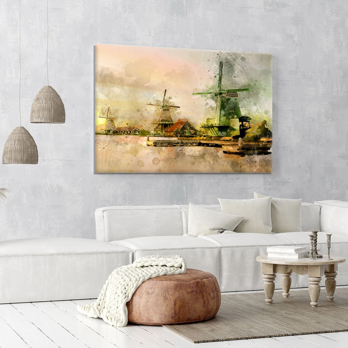 Watercolour Wind Mills Canvas Print or Poster