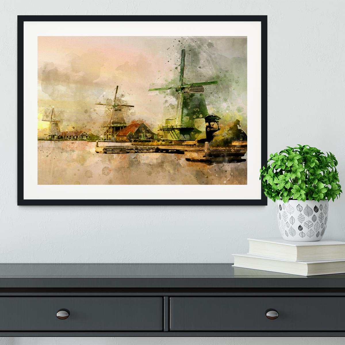 Watercolour Wind Mills Framed Print - Canvas Art Rocks - 1