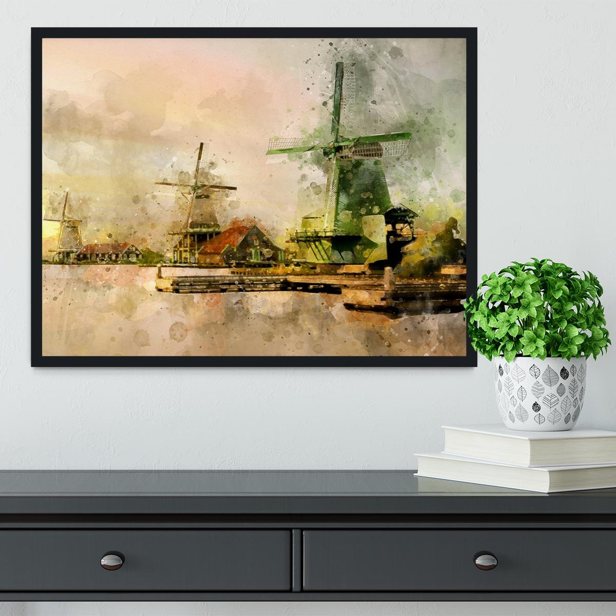 Watercolour Wind Mills Framed Print - Canvas Art Rocks - 2
