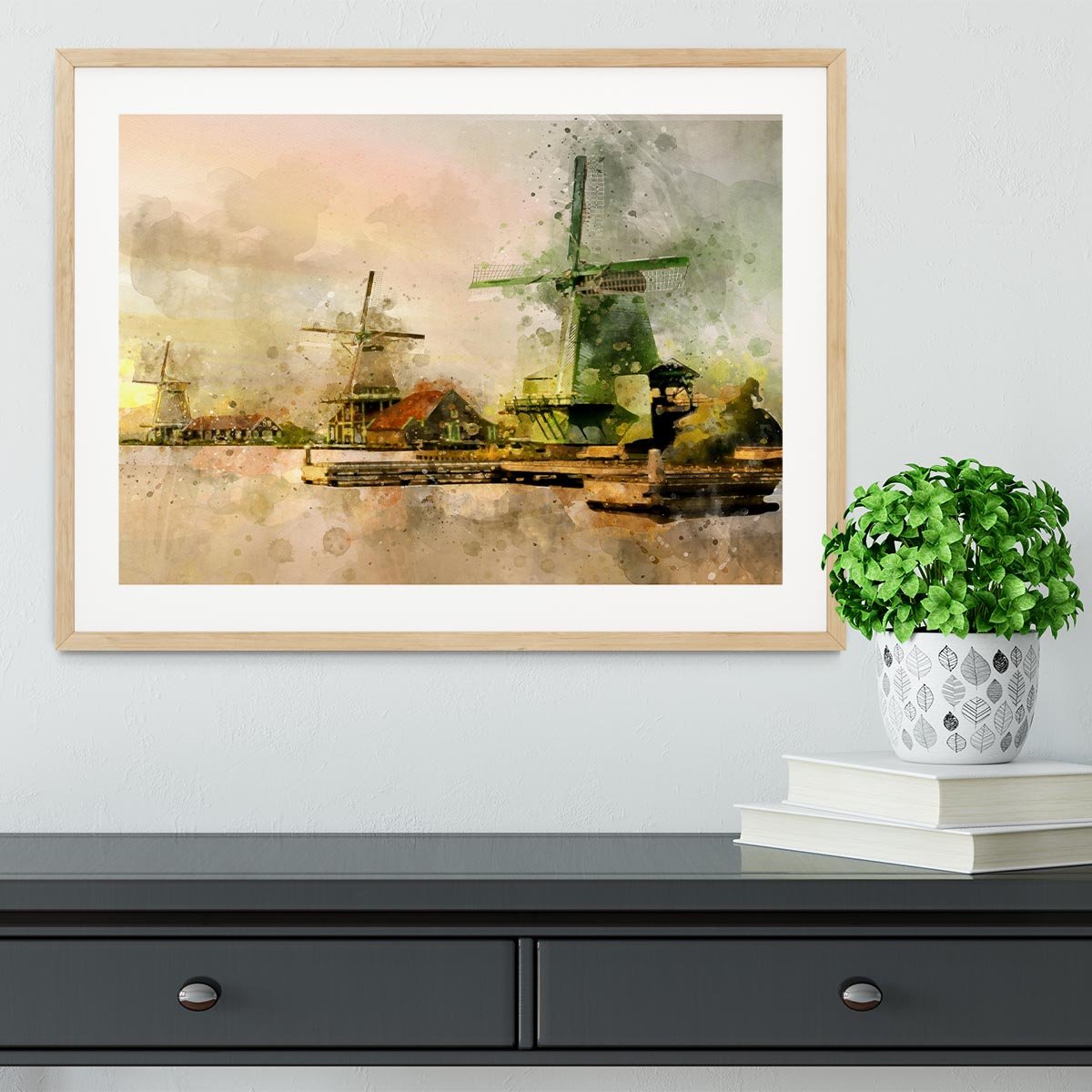 Watercolour Wind Mills Framed Print - Canvas Art Rocks - 3