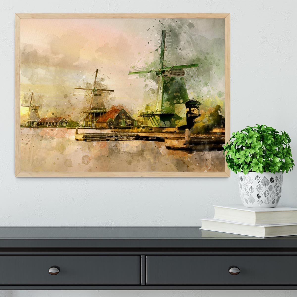 Watercolour Wind Mills Framed Print - Canvas Art Rocks - 4