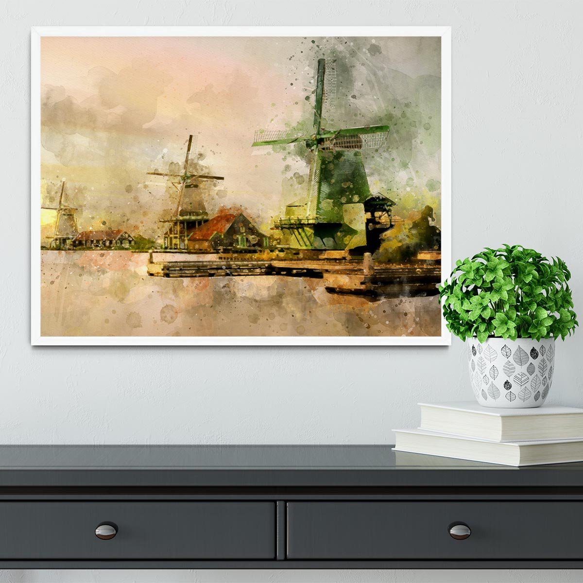 Watercolour Wind Mills Framed Print - Canvas Art Rocks -6