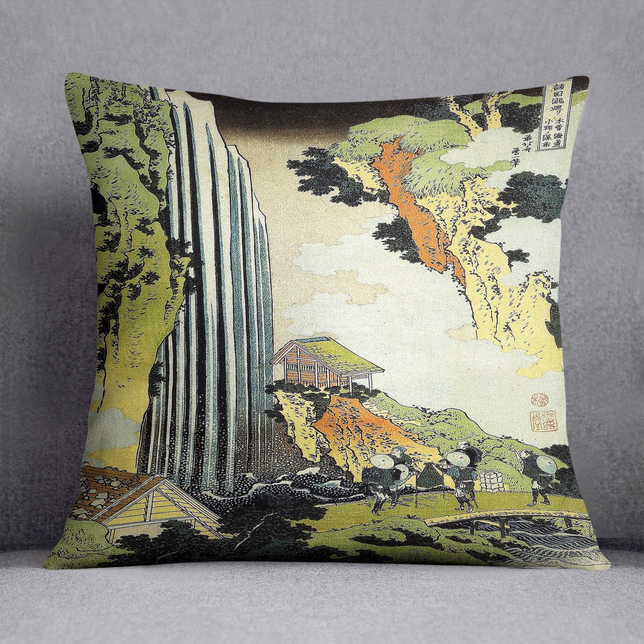 Waterfall by Hokusai Throw Pillow