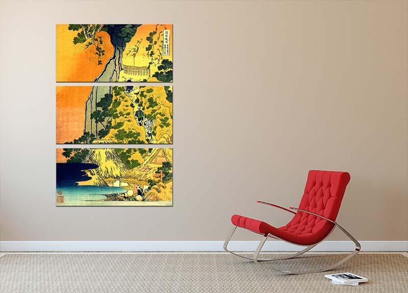 Waterfalls in all provinces by Hokusai 3 Split Panel Canvas Print - Canvas Art Rocks - 2