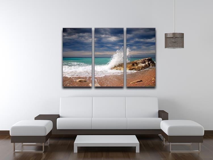 Wave crash on the stone 3 Split Panel Canvas Print - Canvas Art Rocks - 3