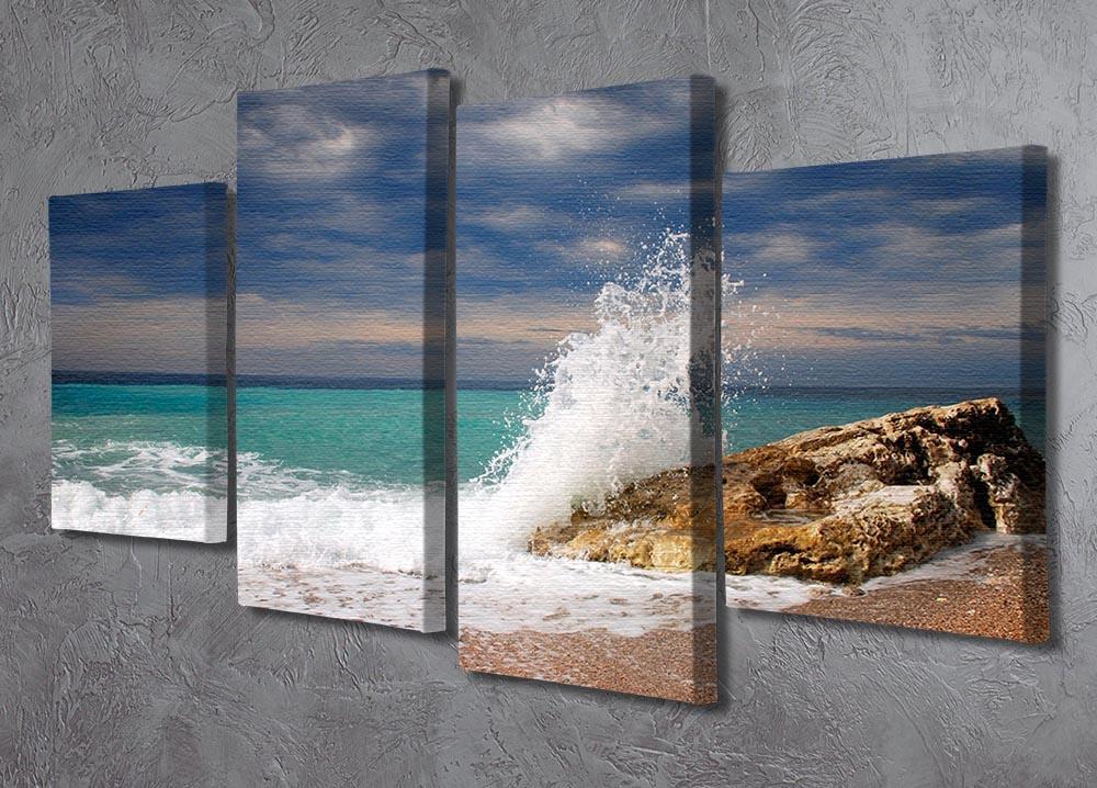Wave crash on the stone 4 Split Panel Canvas  - Canvas Art Rocks - 2