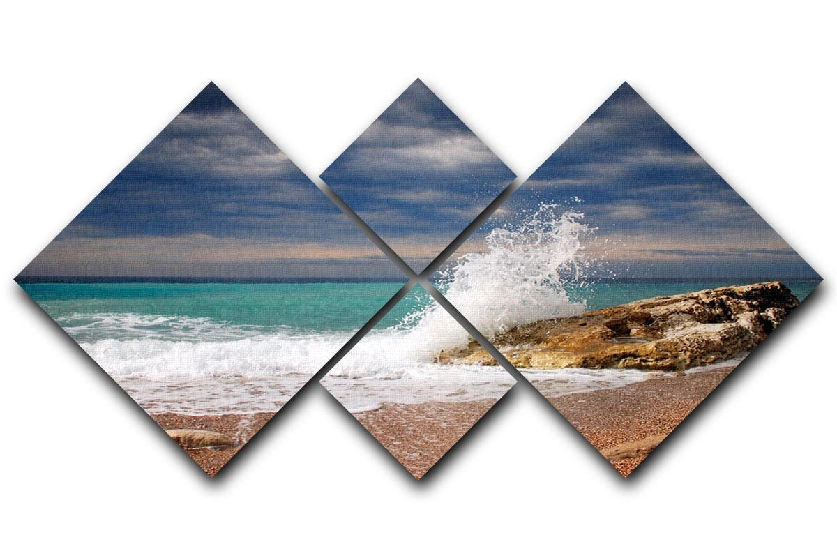 Wave crash on the stone 4 Square Multi Panel Canvas  - Canvas Art Rocks - 1