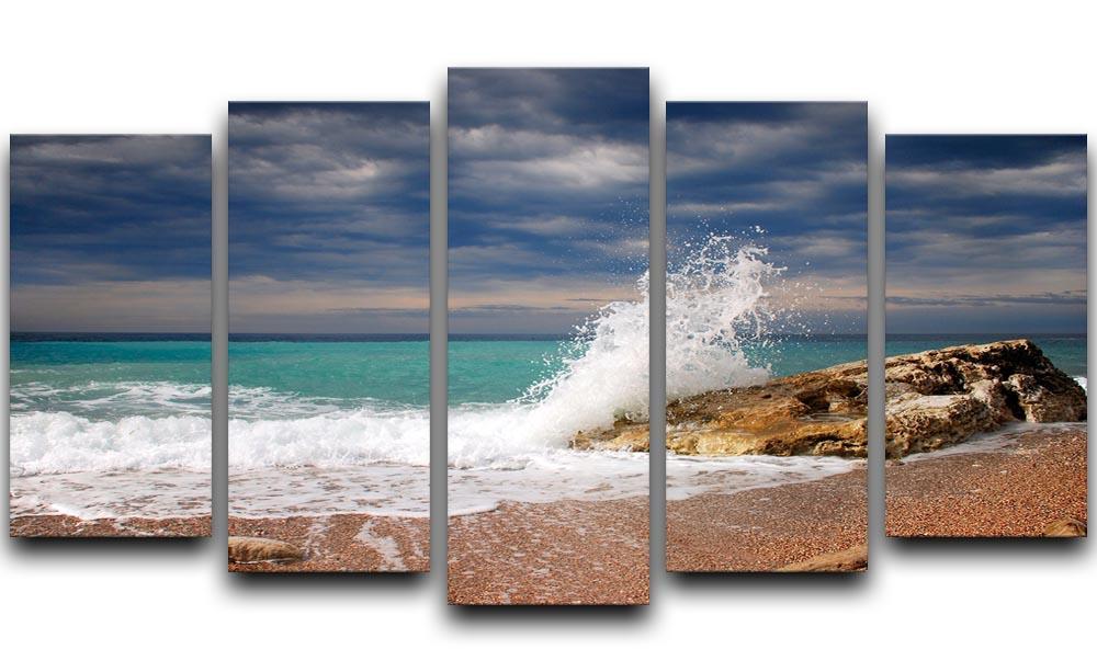 Wave crash on the stone 5 Split Panel Canvas  - Canvas Art Rocks - 1