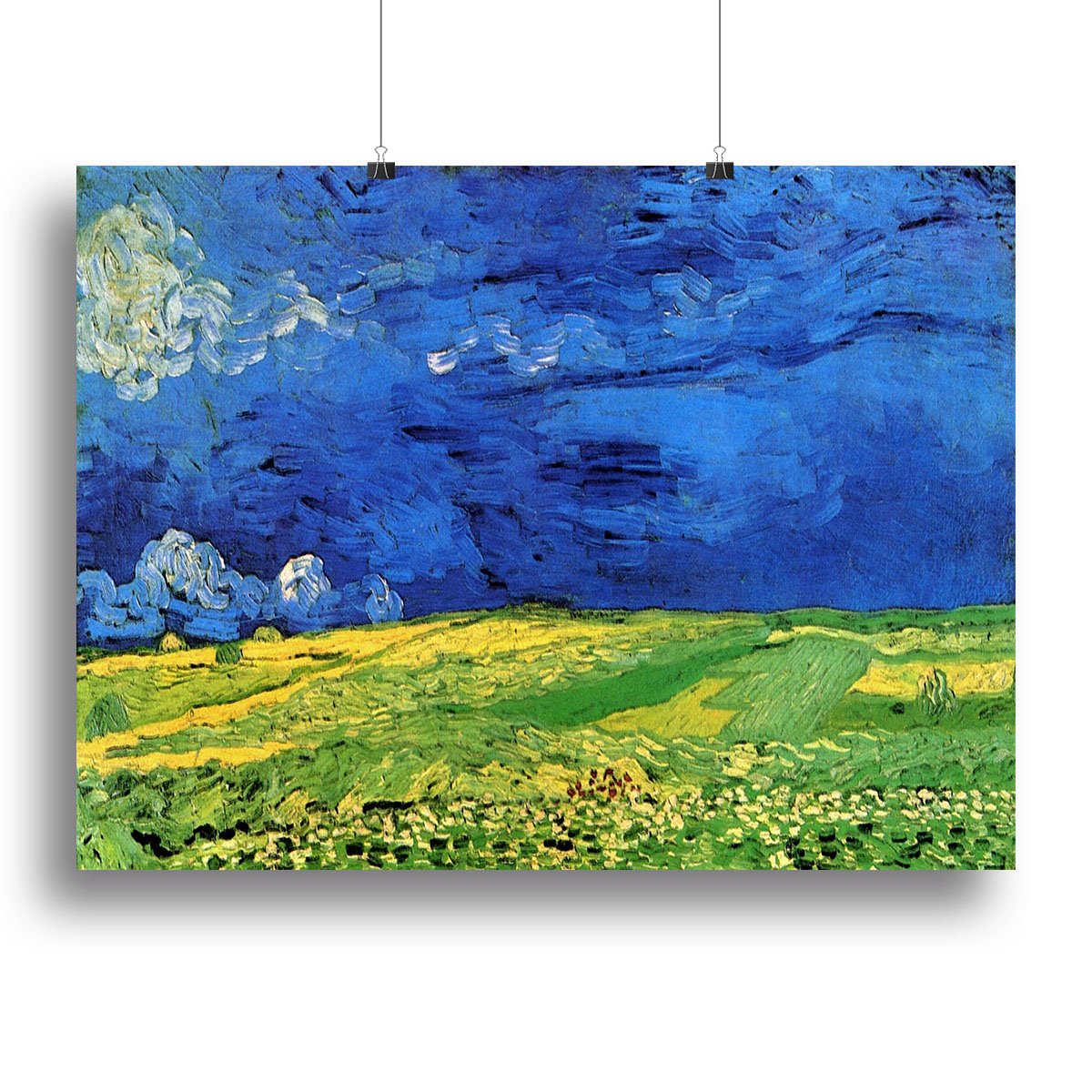 Wheat Field Under Clouded Sky by Van Gogh Canvas Print or Poster