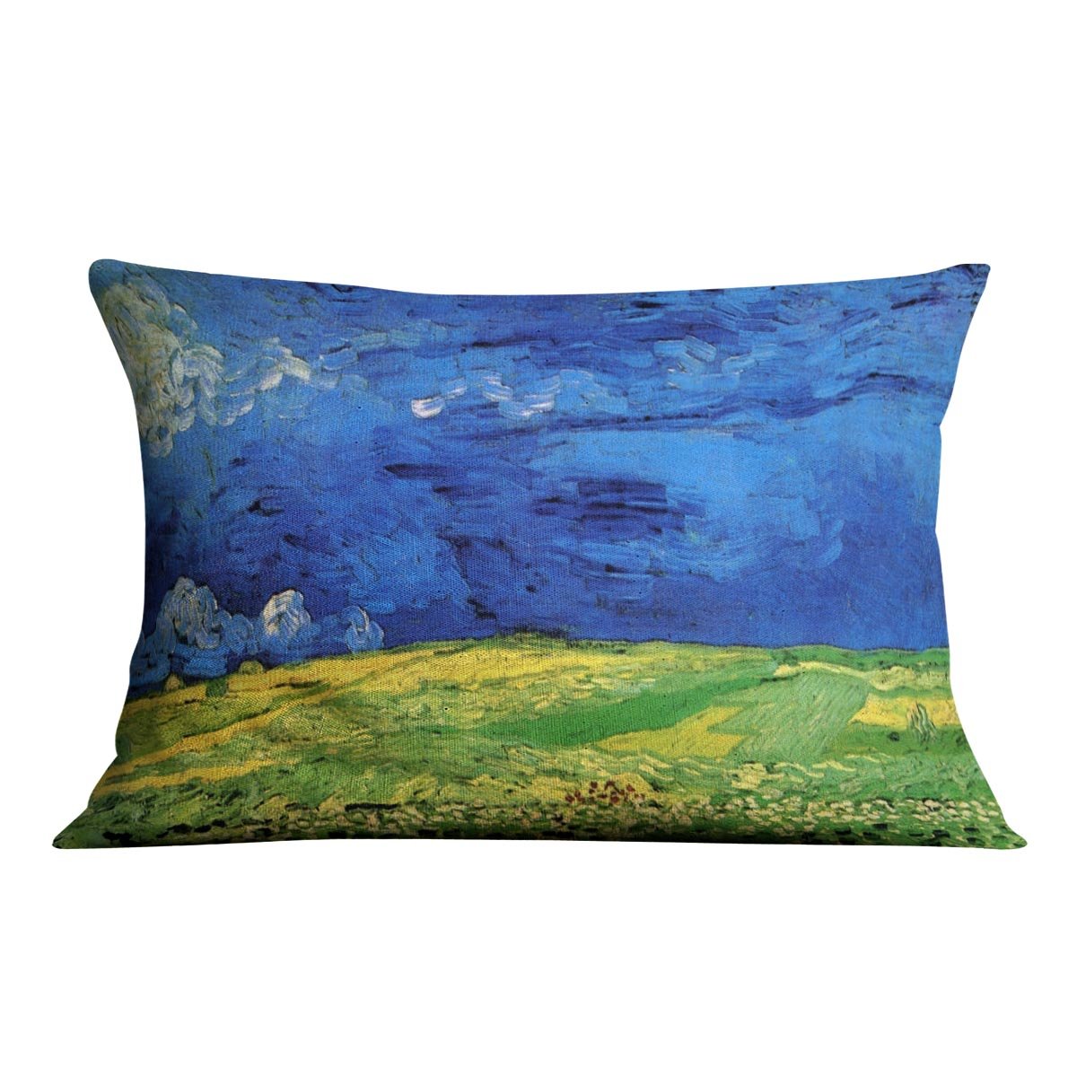 Wheat Field Under Clouded Sky by Van Gogh Throw Pillow