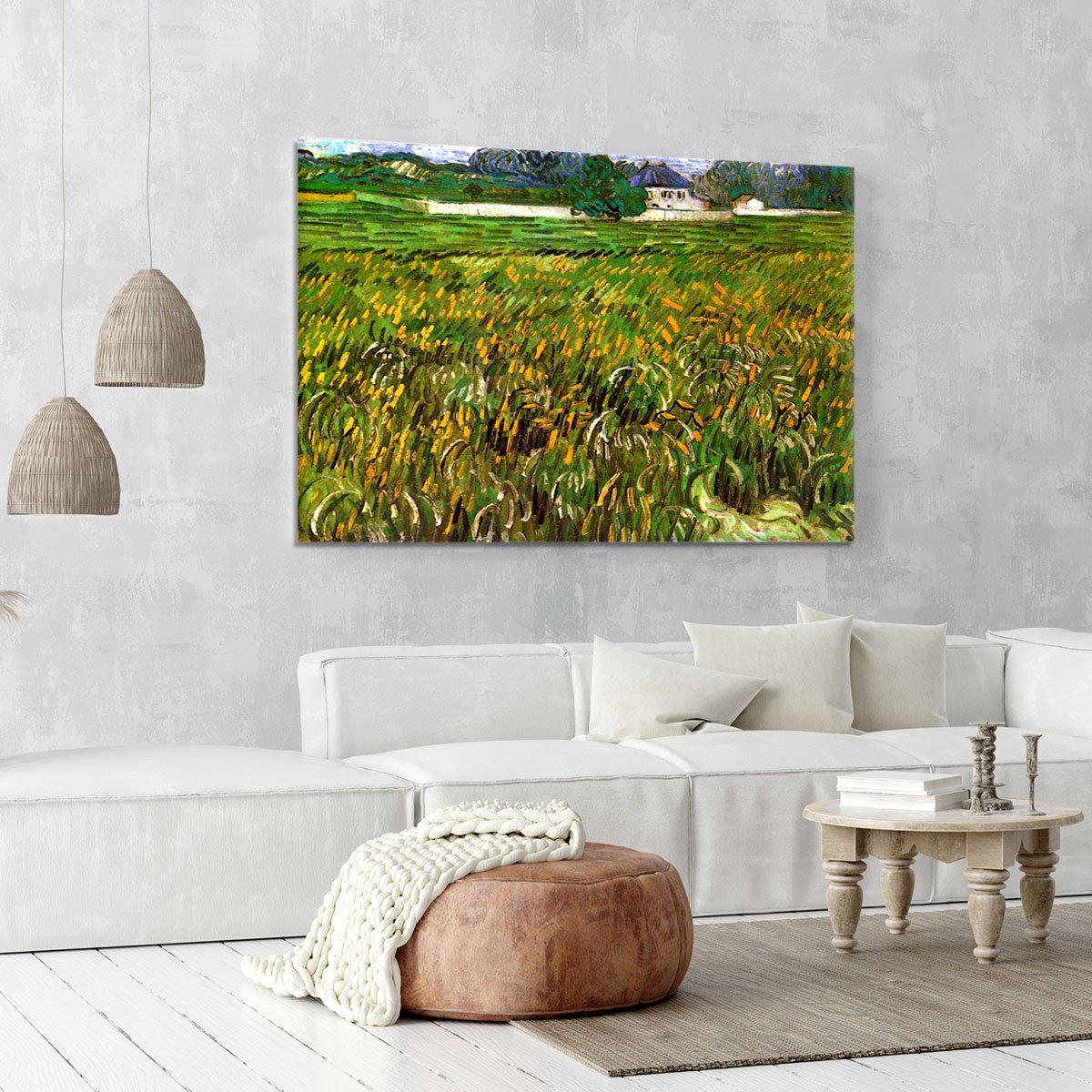 Wheat Field at Auvers with White House by Van Gogh Canvas Print or Poster