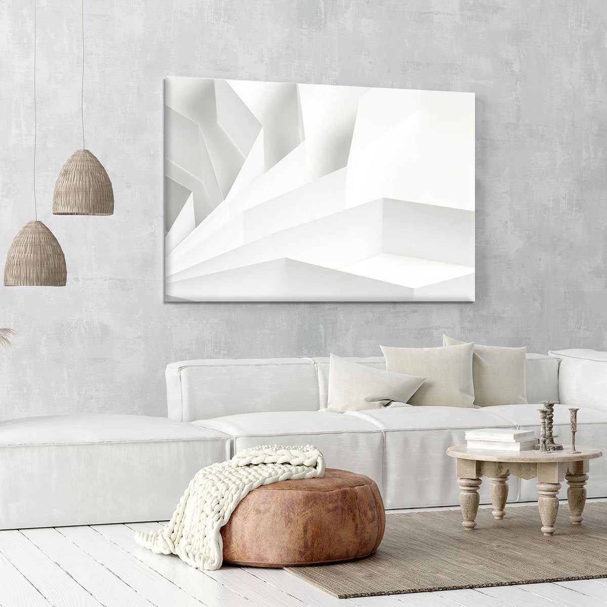 White 3D Abstract Shapes Canvas Print or Poster