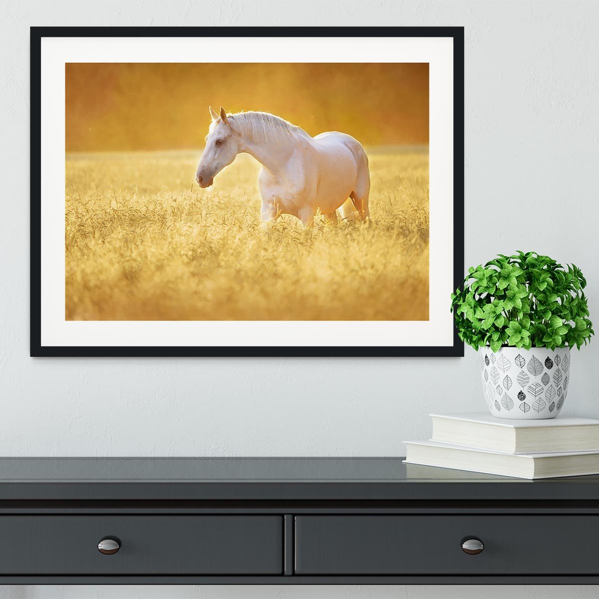 White Orlov trotter horse in rye Framed Print - Canvas Art Rocks - 1