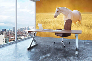 White Orlov trotter horse in rye Wall Mural Wallpaper - Canvas Art Rocks - 3
