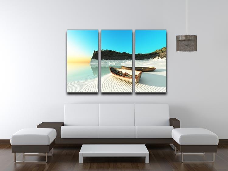 White Sand Boats 3 Split Panel Canvas Print - Canvas Art Rocks - 3