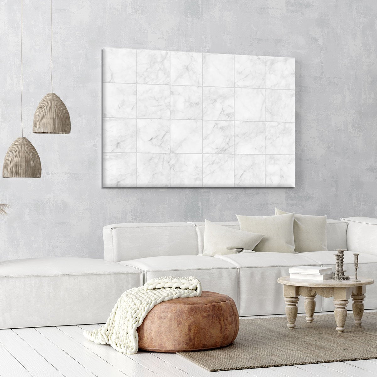 White Tiled Marble Canvas Print or Poster