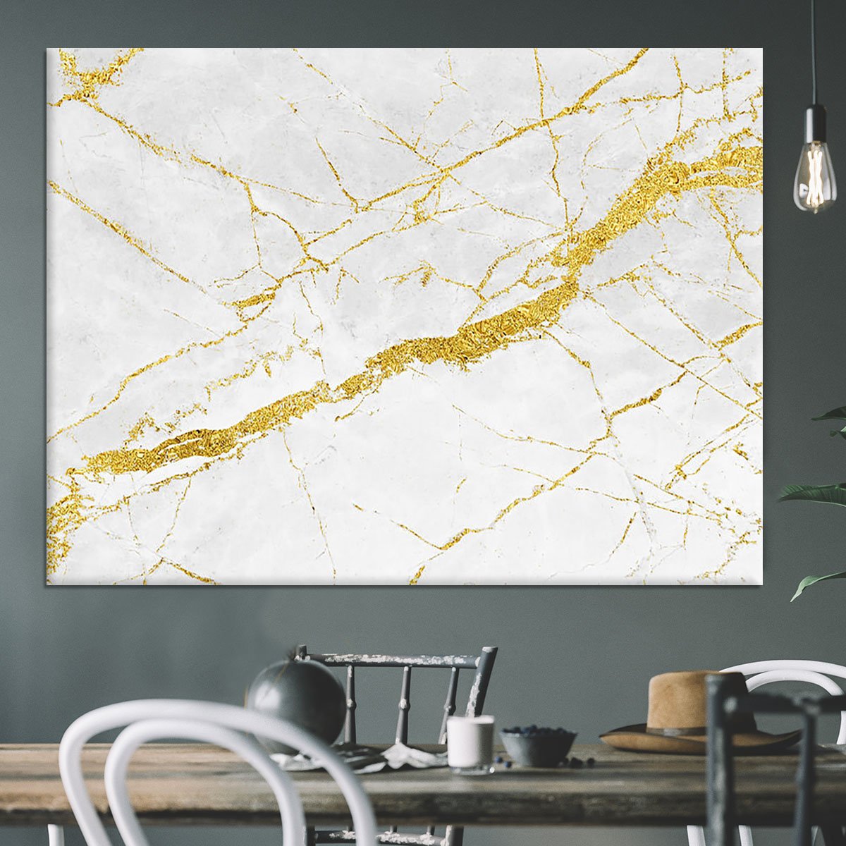 White and Gold Cracked Marble Canvas Print or Poster