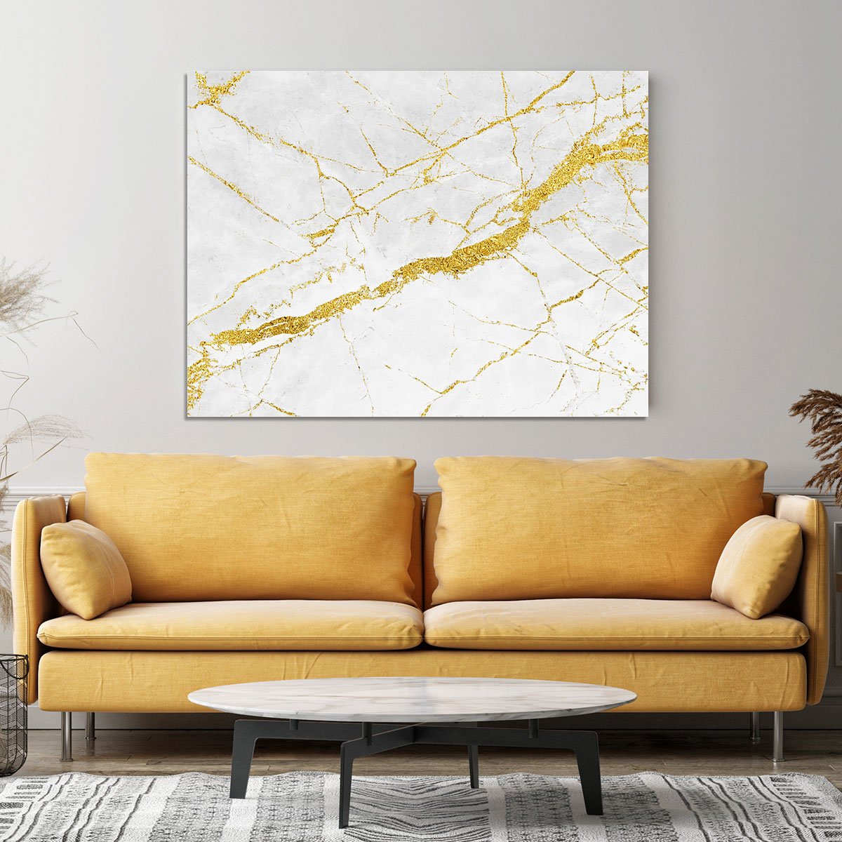 White and Gold Cracked Marble Canvas Print or Poster
