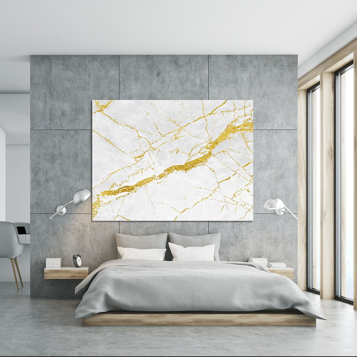 White and Gold Cracked Marble Canvas Print or Poster