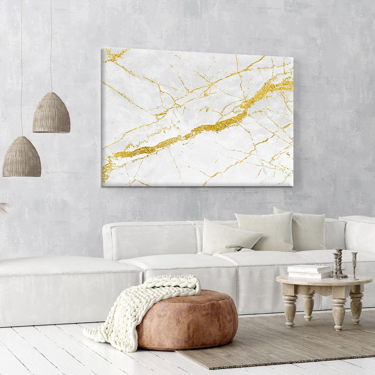 White and Gold Cracked Marble Canvas Print or Poster