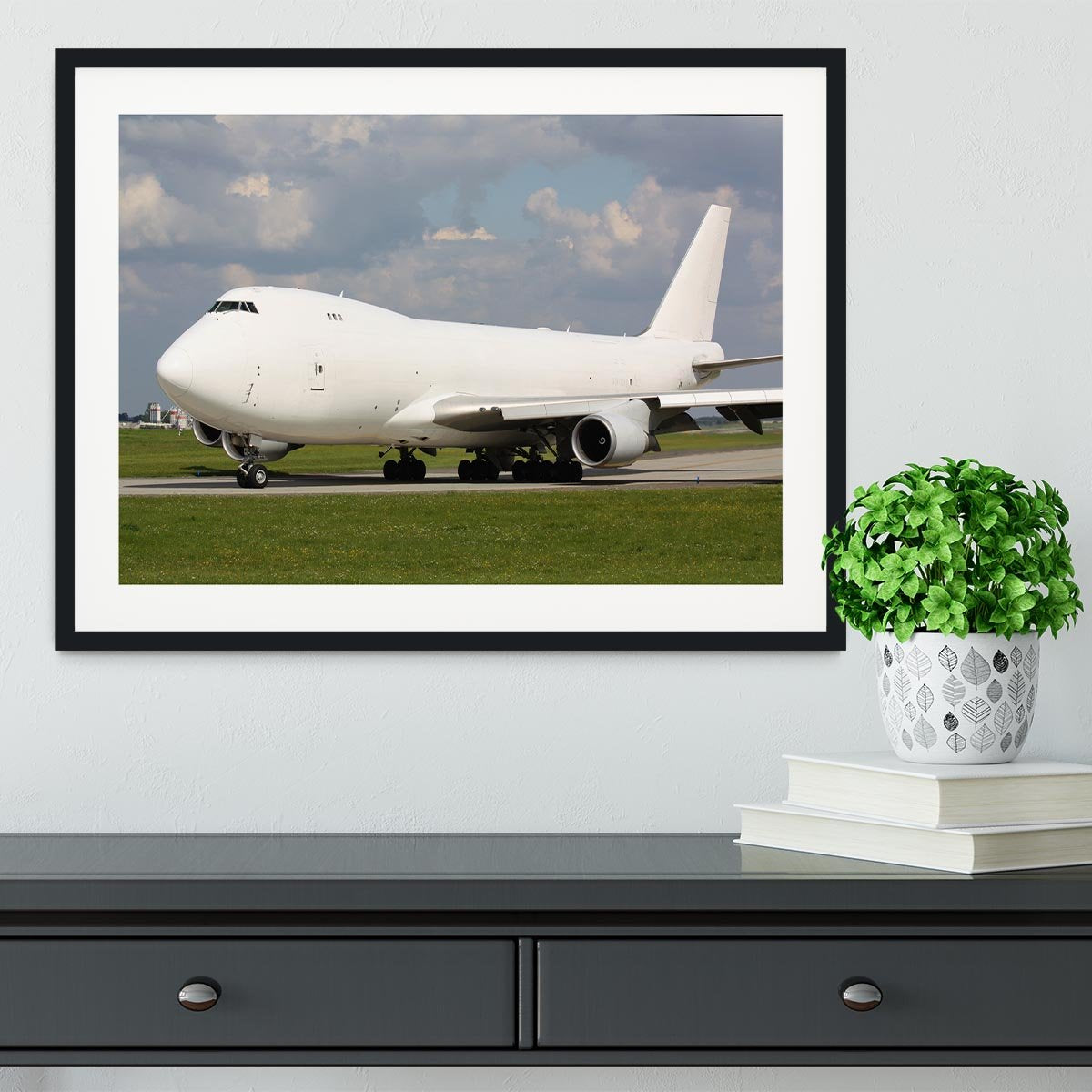 White cargo plane taxi Framed Print - Canvas Art Rocks - 1