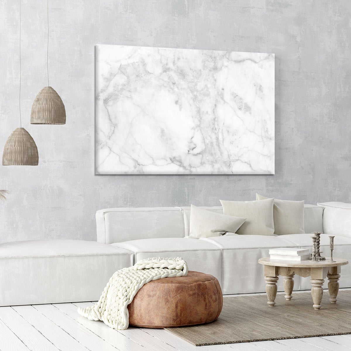 White gray marble patterned Canvas Print or Poster