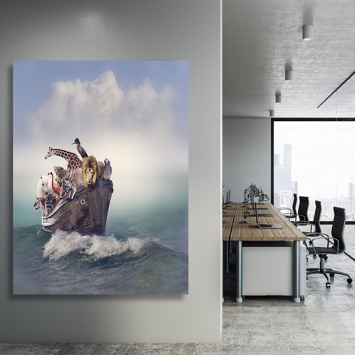 Wild Animals and Birds in an Old Boat Canvas Print or Poster