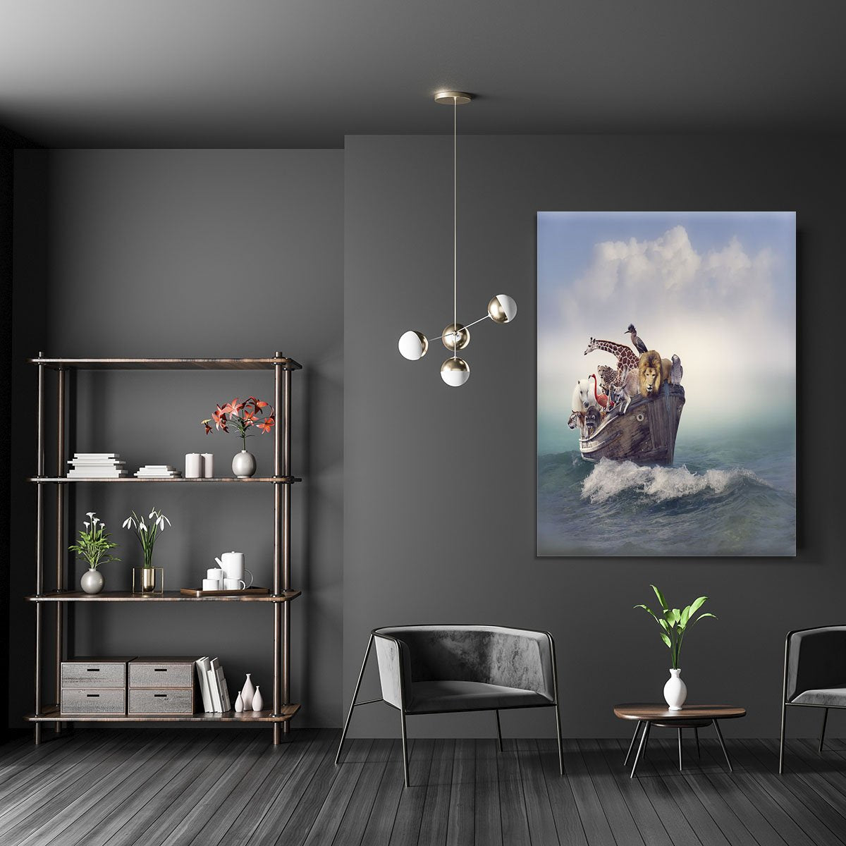 Wild Animals and Birds in an Old Boat Canvas Print or Poster