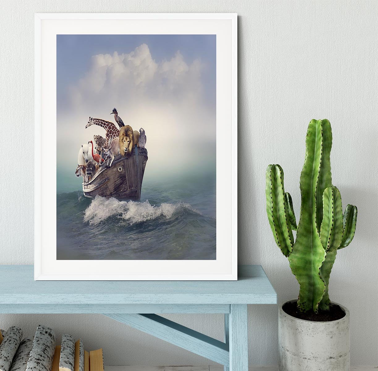 Wild Animals and Birds in an Old Boat Framed Print - Canvas Art Rocks - 5