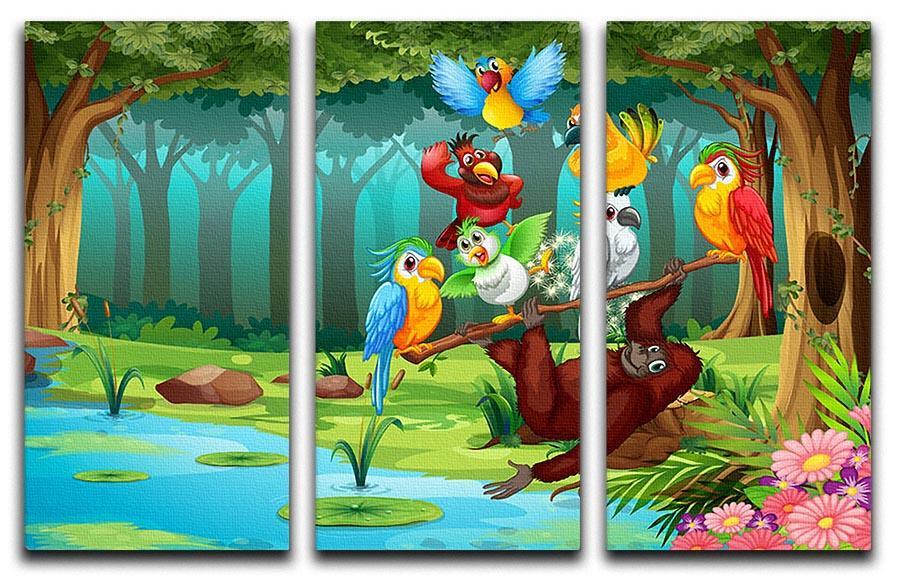 Wild animals in the forest illustration 3 Split Panel Canvas Print - Canvas Art Rocks - 1