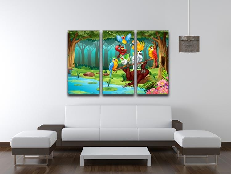 Wild animals in the forest illustration 3 Split Panel Canvas Print - Canvas Art Rocks - 3