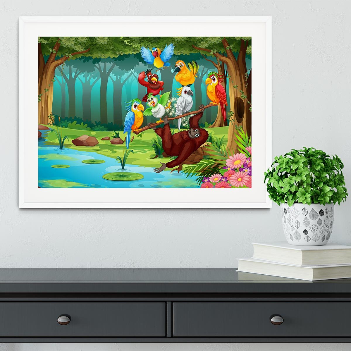 Wild animals in the forest illustration Framed Print - Canvas Art Rocks - 5