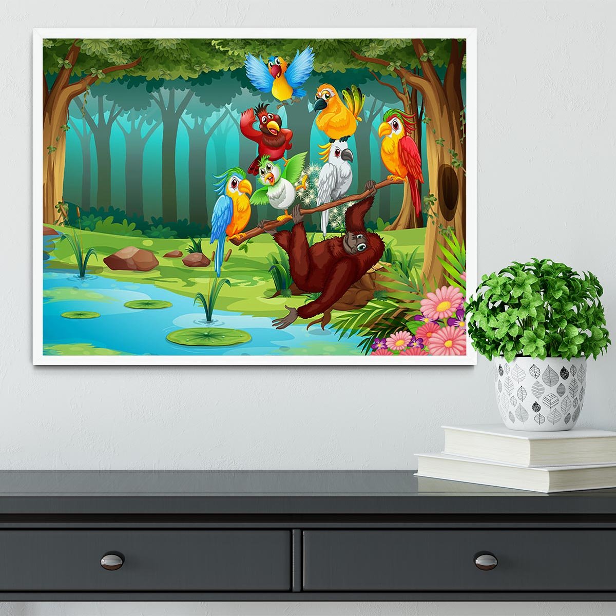 Wild animals in the forest illustration Framed Print - Canvas Art Rocks -6