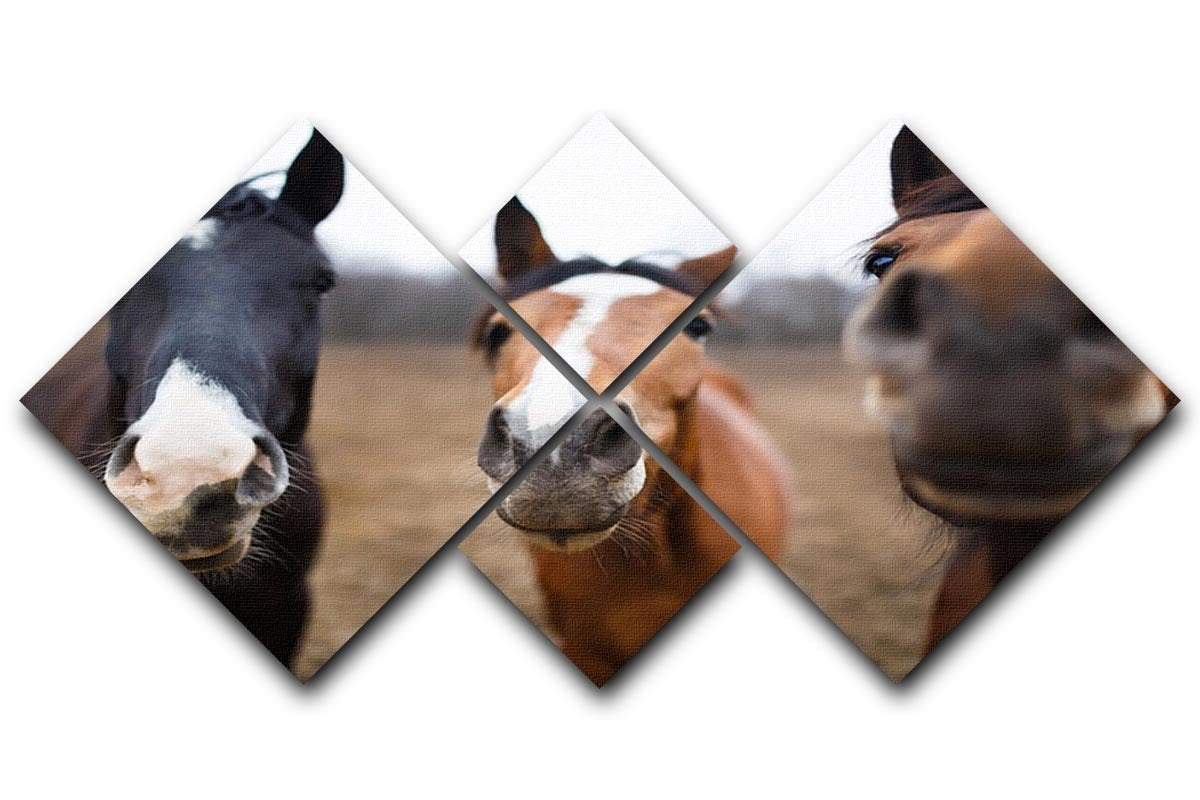 Wild horses on the meadow at spring time 4 Square Multi Panel Canvas - Canvas Art Rocks - 1