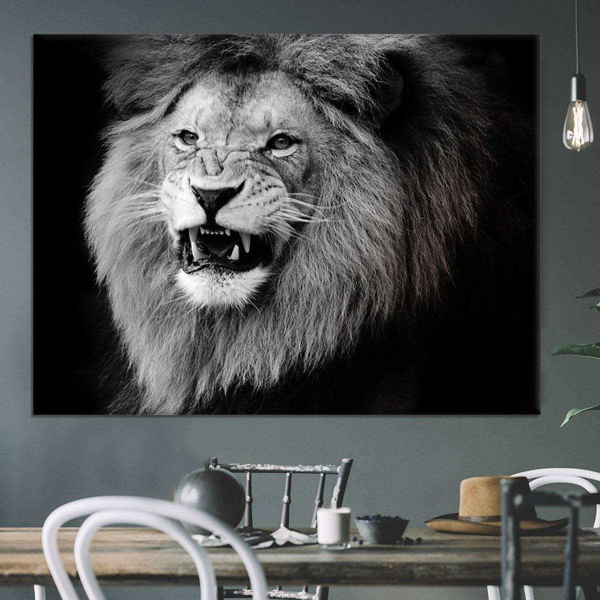 Wild lion portrait in black and white. Canvas Print or Poster