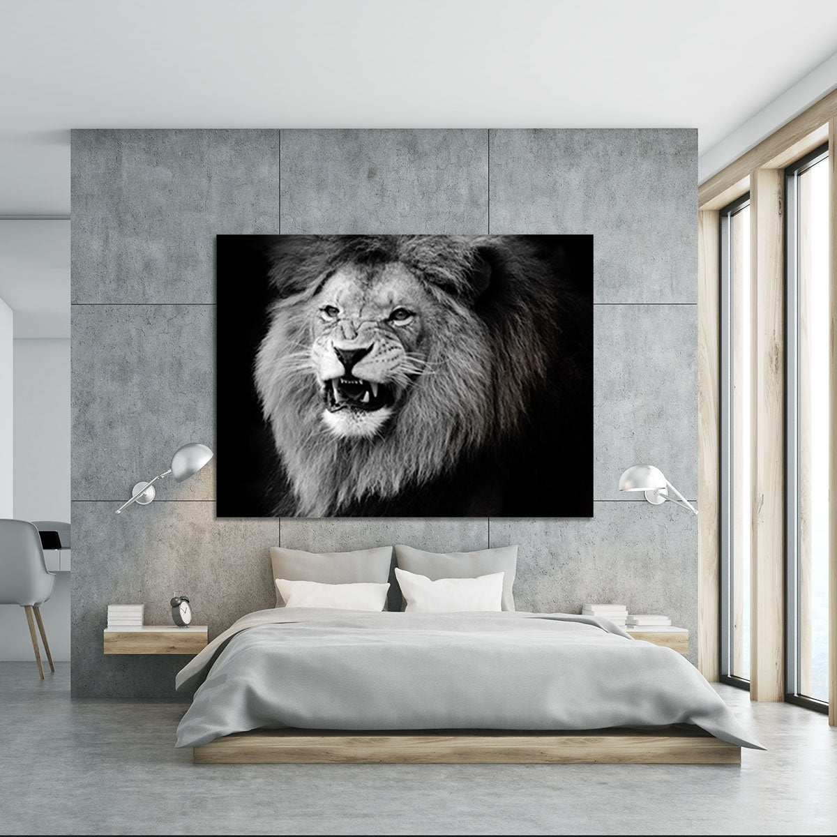 Wild lion portrait in black and white. Canvas Print or Poster