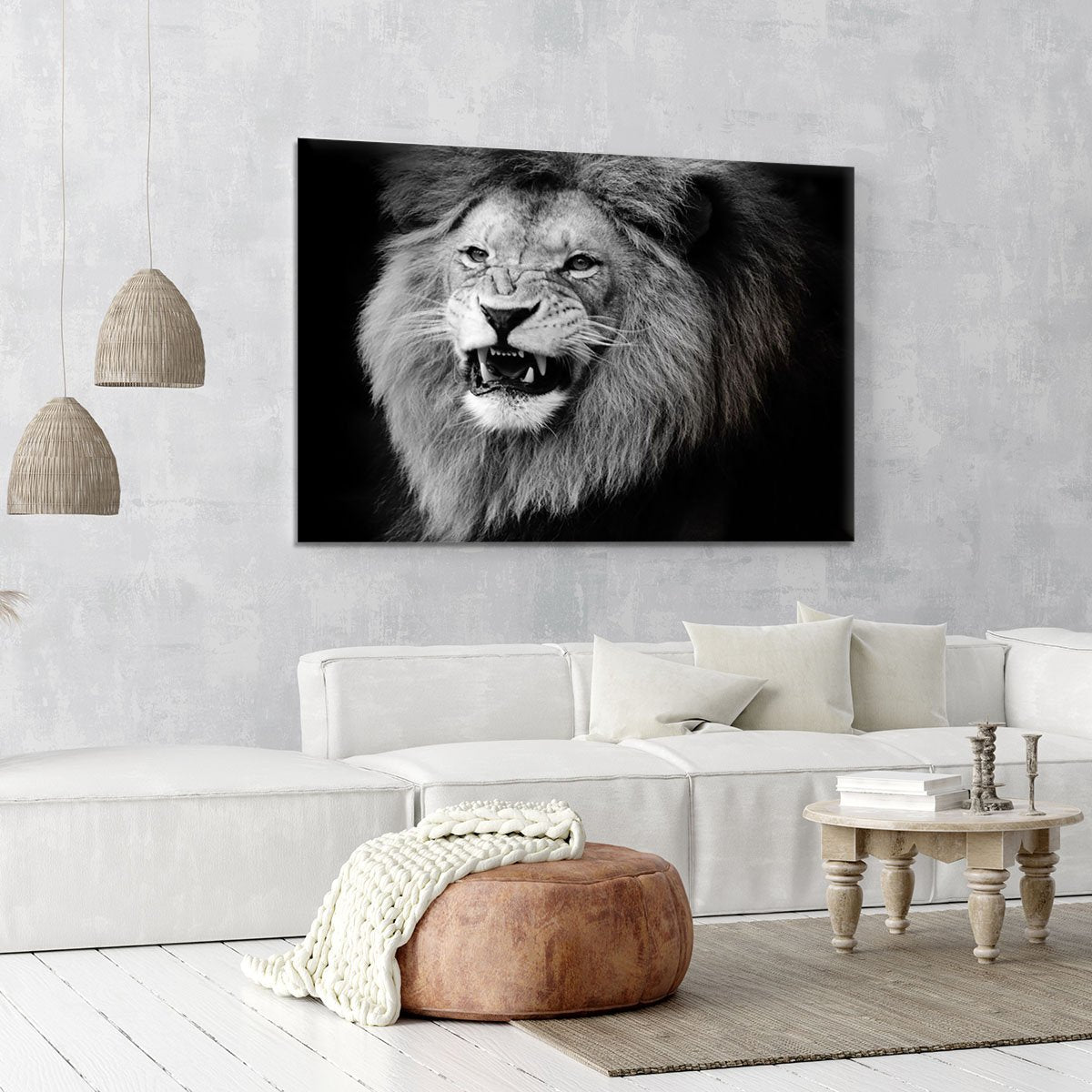 Wild lion portrait in black and white. Canvas Print or Poster